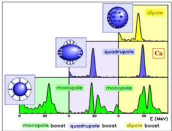 Figure 2: Monopole, quadrupole and dipole spectra obtained through the Fourier transform of the time dependent response for a monopole, quadrupole and dipole excitation in the 40 Ca.