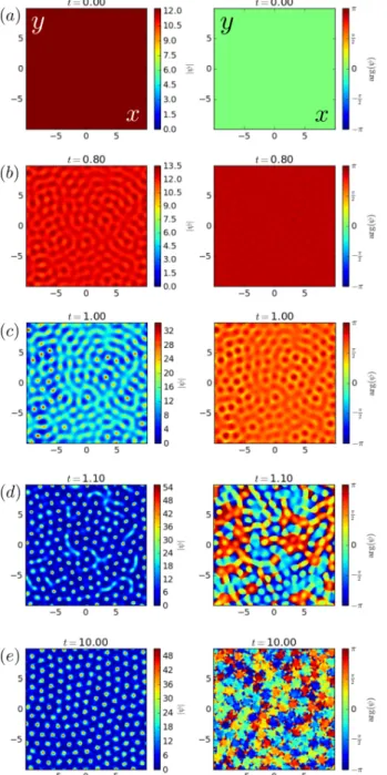 Figure 6: (colour online) Accessing patterns composed of hexagonal lattice of filaments by free unidirectional propagation (α = 1/2, σ = 1/2 )