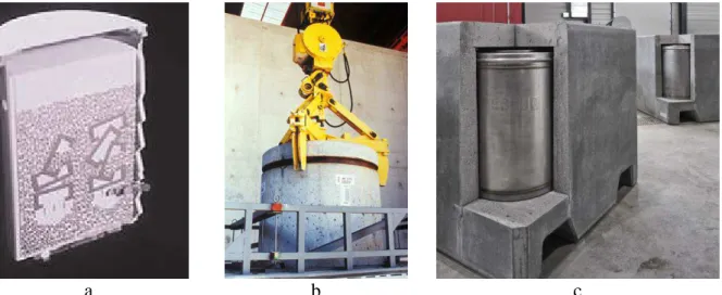 Figure 1: Examples of concrete structures used or studied for nuclear waste containers  (courtesy of Andra) 