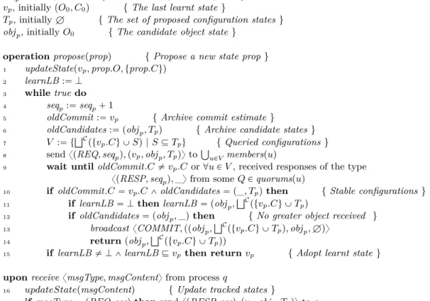 Figure 2 Reconfigurable universal construction: code for process p.