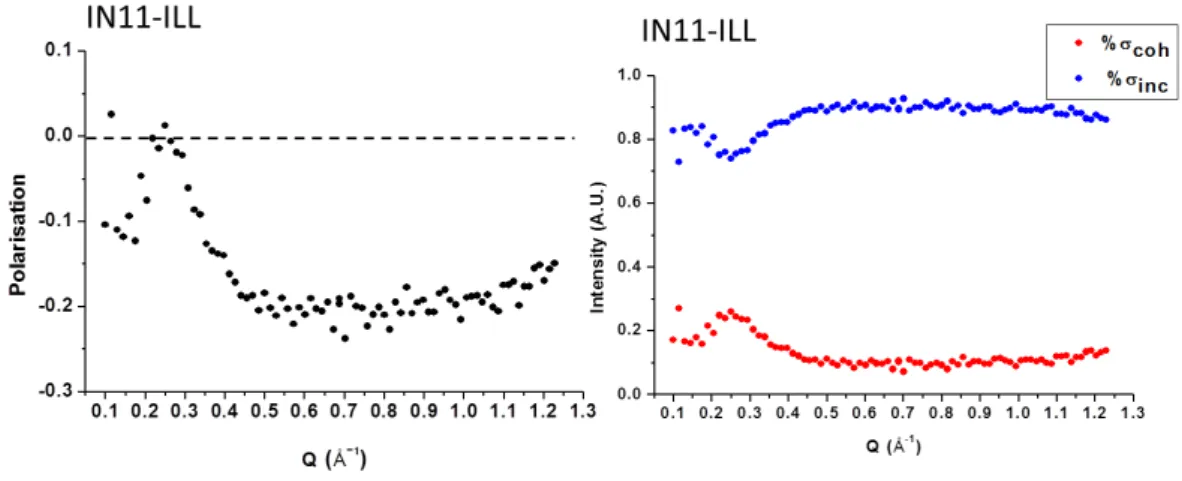 Figure 1.13: Polarisation analysis performed on the spectrometer IN11C (ILL) on the sample OMIM-BF 4 