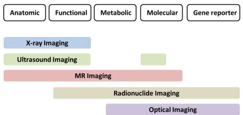 Figure 1 : Most popular medical imaging modalities and their main applica- applica-tions.