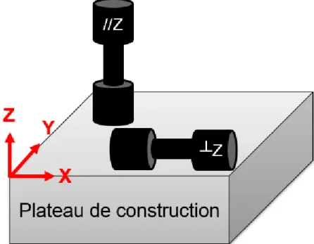 Figure 16 Schéma représentant les deux principales directions de construction des éprouvettes de  traction