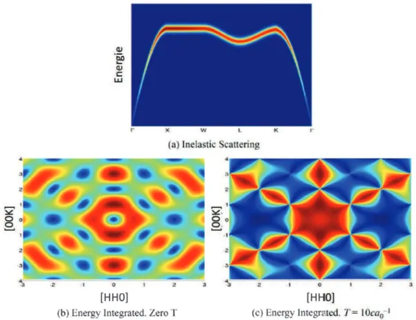 Figure 1.11: Simulations de diffusion neutronique non-polarisée pour les glaces de spin quantiques à partir des formules présentées dans la Ref [33]