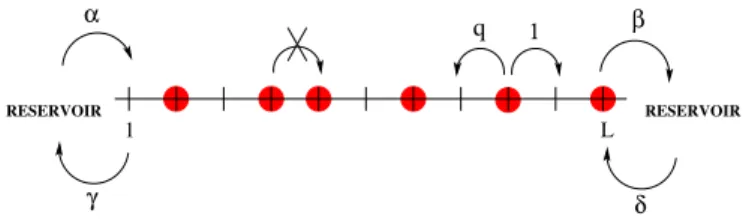 FIG. 1. Dynamical rules for the ASEP with open boundaries.