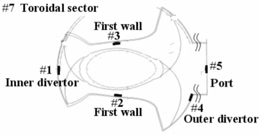 Fig. 1. The scheme of locations of SS mirror samples inside the LHD vessel. 