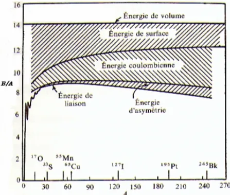 Figure I.4 : Energie de liaison moyenne en fonction du nombre atomique A [Val82]. 