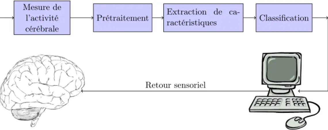Figure 2.9 – Schéma de fonctionnement d’une interface cerveau-machine.