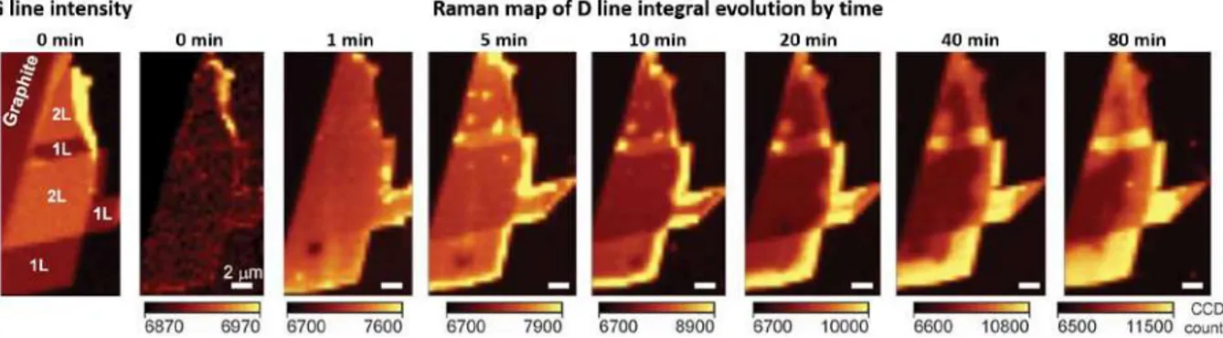 Figure I.5: Local dynamic of graphene functionalization followed by Raman map- map-ping