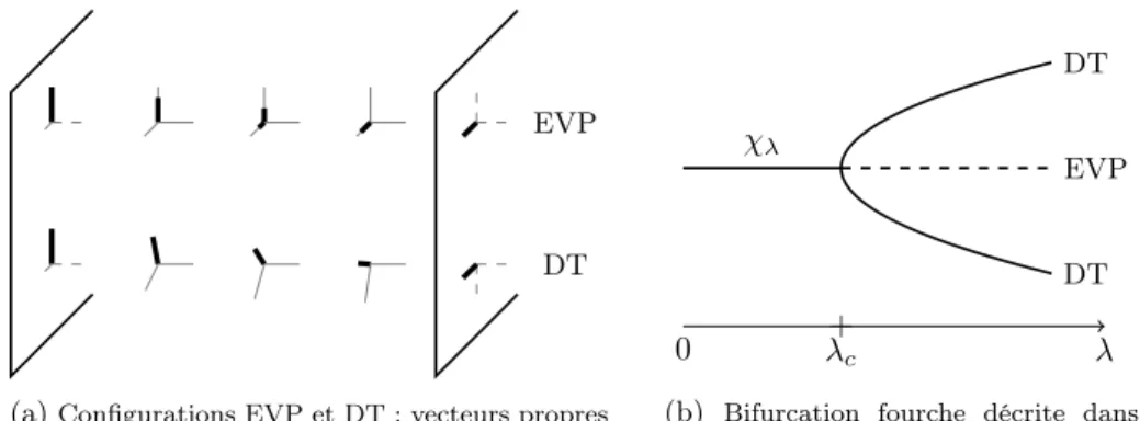 Figure 1.4 – Solutions EVP/DT et diagramme de bifurcation