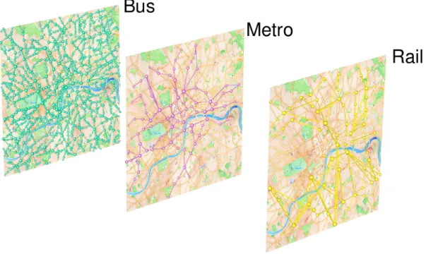 FIG. 2: Urban Public Transport Network in London. In general, the most widespread mode of transport at the urban scale is the Bus