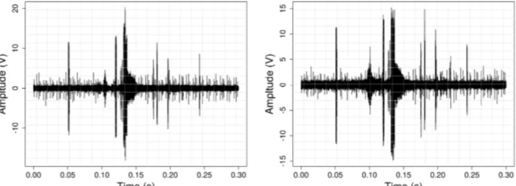 Figure 1: Microphone numerical signals recorded during an experiment realized in 1994