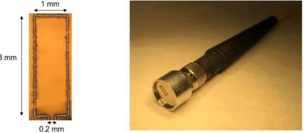 Figure 4. On the left, microscope view of the 3 mm x 1 mm cantilever beam with the 100 µm x 200 µm hinge (bottom)