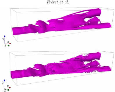 Figure 3. Qualitative comparison of the liquid mass obtained with the MF model (top) and the Lagrangian one (bottom) at time t = 32 ms 
