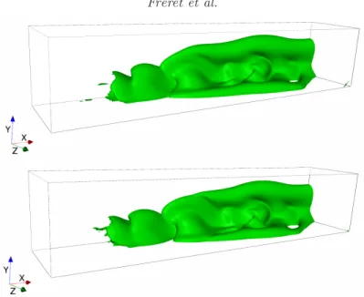 Figure 6. Qualitative comparison of the fuel mass fraction obtained with the MF model (top) and the Lagrangian one (bottom) at time t = 32 ms 