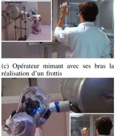 Fig. 7: Robot H@RI commandé par capture des mouvement de l’opérateur pour faire un frottis