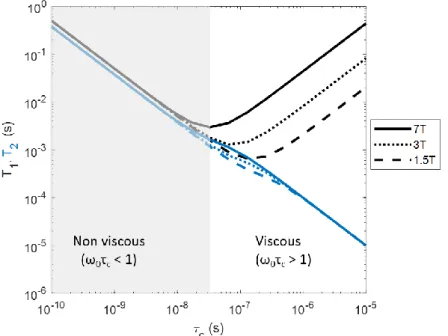 Figure 1.4 shows the T 2  sensitivity on the correlation time, which is linked to the viscosity of  the environment and temperature
