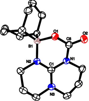 Figure 3 : Vue ORTEP de 2. Les atomes d'hydrogène ne sont pas représentés afin de simplifier la  lisibilité de la figure