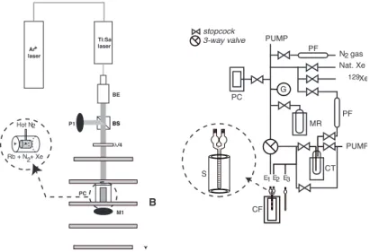 Fig. III.3 – Montage exp´erimental utilis´e pour le pompage optique du x´enon par ´echange de spins