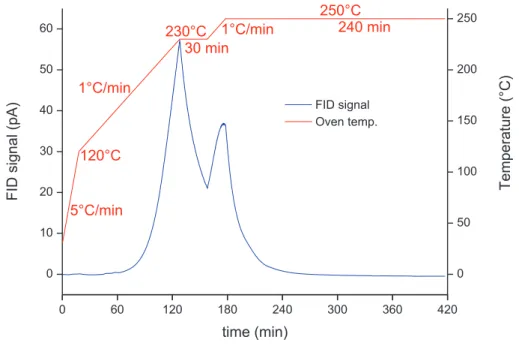 Fig. II.10 – Thermal treatment and a typical chromatograph of the removal of the CTAB from the column