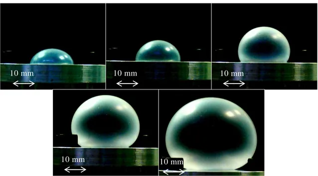 Figure II-10 : Photos enregistrées lors d’expériences de soufflage sur une membrane de 10 mm de rayon et  de 300µm d’épaisseur