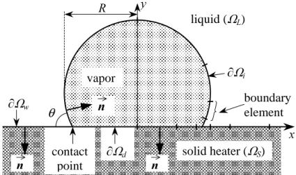 Figure 3: Vapor bubble on the heater (domain Ω S ) surrounded by the liquid (domain Ω L )