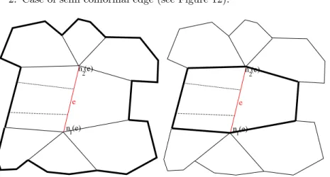 Figure 12: Generic patch P (e): cell-edge stencil for semi-conformal edge. Left: