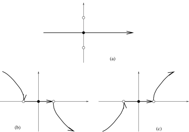 FIG. 13 Steepest descent integration path for the global ϕ variable for θ = 0 (a), θ = π (b) and θ = − π (c)