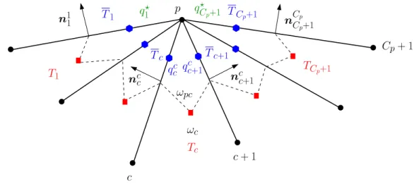 Figure 9: Fragment of an unstructured grid in the vicinity of a boundary point where are imposed Neumann boundary conditions