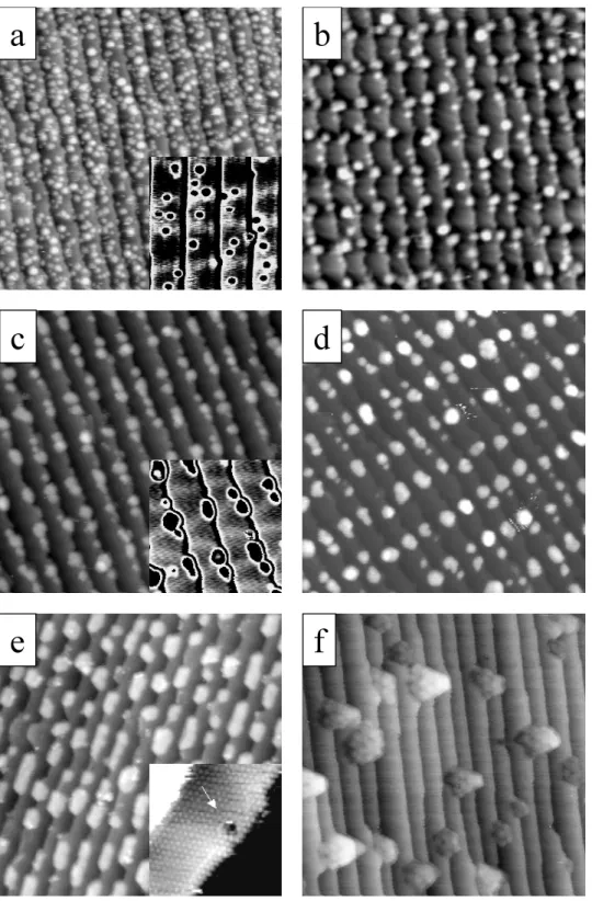 Fig. 1. STM images of cobalt deposition on Au(788) for different temperatures.