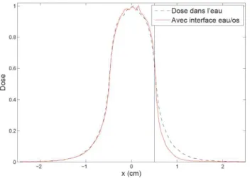 Figure 48 profils de dose avec un faisceau de photons de 5 MeV, de section carrée 1×1 cm 2