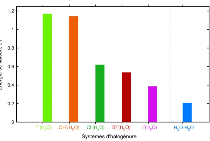 Figure 2.1 – Comparatif des énergies de liaison entre un anion et une molécule d’eau.