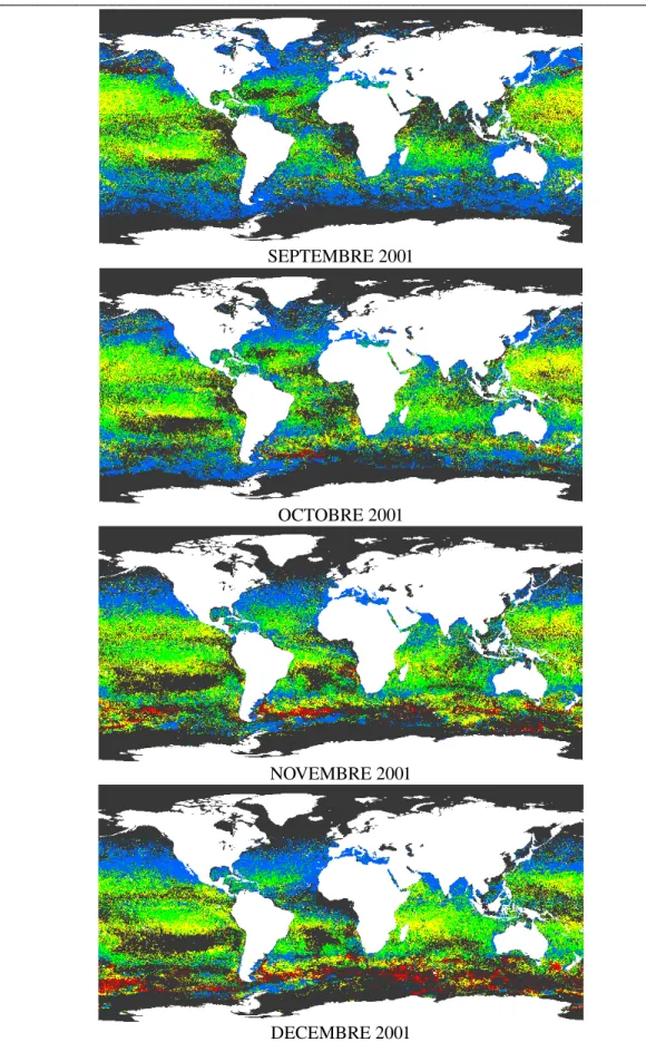 Figure 4.2.1 (suite) : Cartes mensuelles au quart de degré pour septembre à décembre 2001