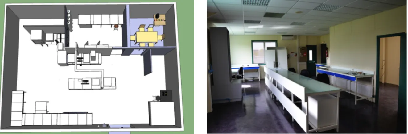 Figure 10: Design 3D de la station de mesures et vue du laboratoire en février 2012. 