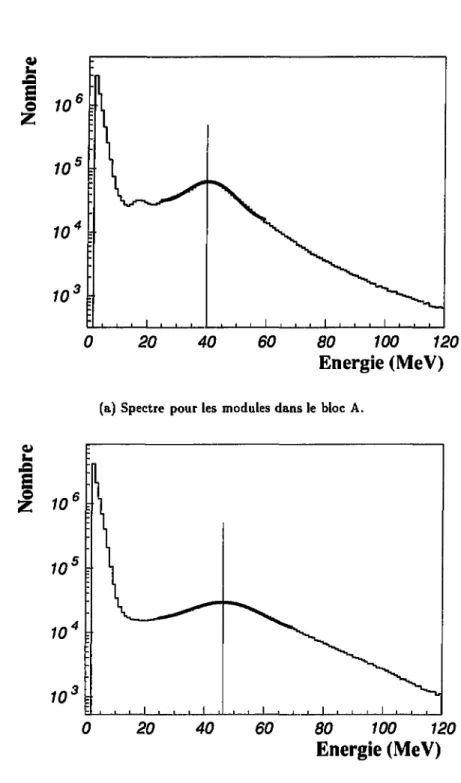 Figure 4.1: Spectres d'énergie déposée par le rayonnement cosmique pour deux mo- mo-dules orientés différemment dans l'espace.