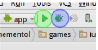 Figure 11: Barre d’outils pour lancer une application NB: les icônes changent selon la version d’AndroidStudio.