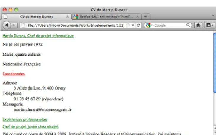 Figure 6: Affichage d’un fichier XHTML par un navigateur
