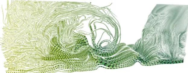Figure 12: A color map (depicting temperature), combined with a color pattern whose control attribute is the integration time, yielding larger patterns where the velocity is high