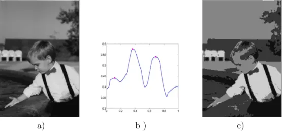 Figure 6: The image ”Bobby” (a). The graphic of the Onicescu energy and its local maximums (b)