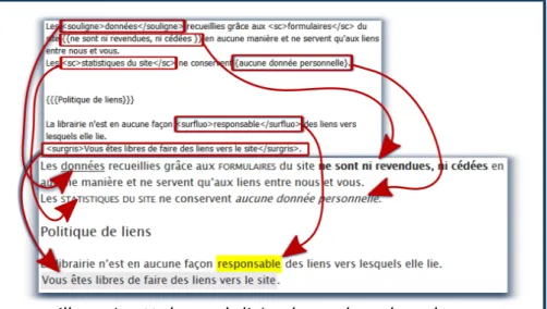 Illustration 14 : le texte balisé en haut et le rendu en dessous.
