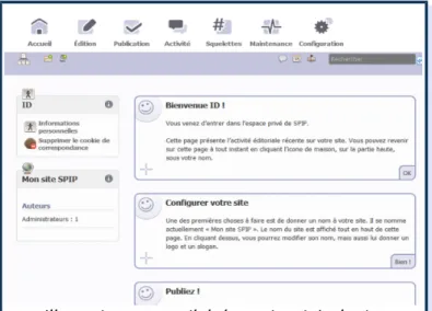 Illustration 2 : accueil de la partie privée du site.