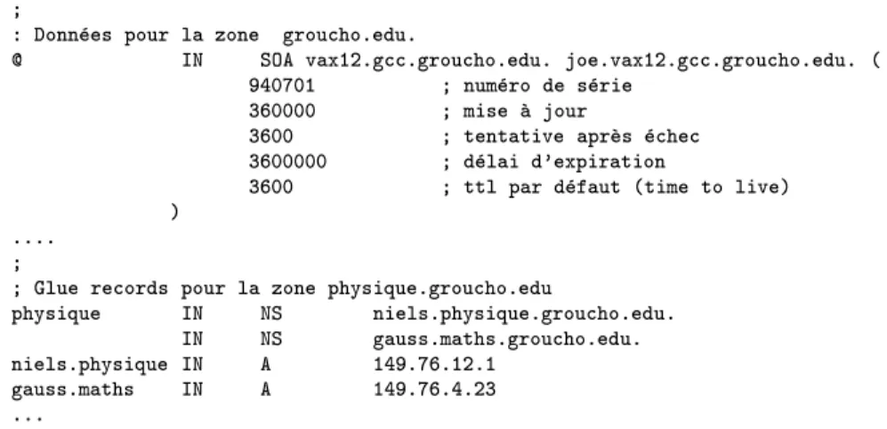 Fig. 2.5 - Un extrait du chier named.hosts de l'universite Groucho Marx.