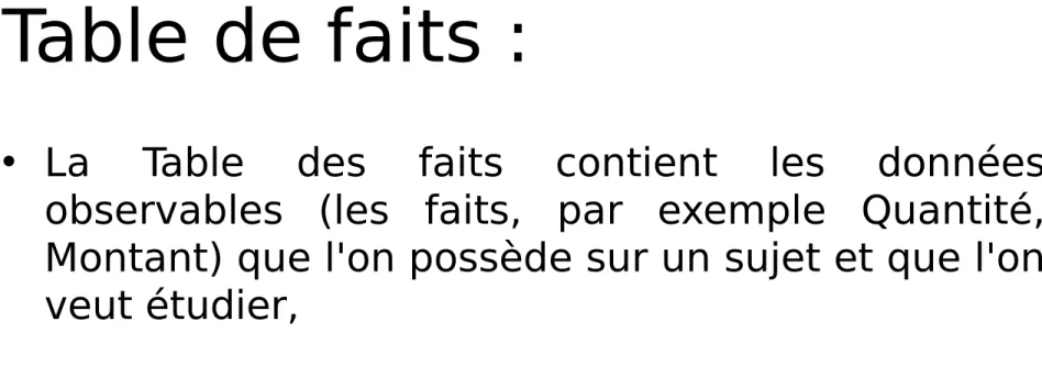 Table de faits :