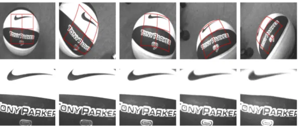 Figure 8: Visual tracking of a basketball in a sequence of 694 images acquired with an uncalibrated camera