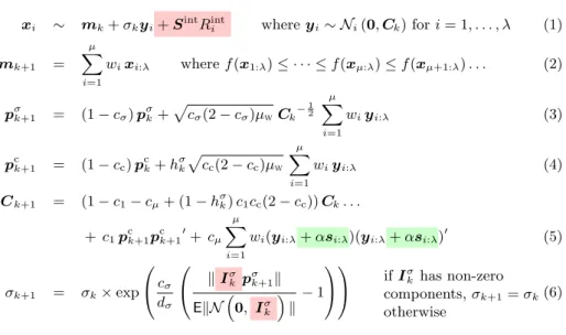 Table 1: Update equations at iteration k for the state variables in the (µ/µ w , λ)- λ)-CMA-ES allowing for variable granularities according to S int 