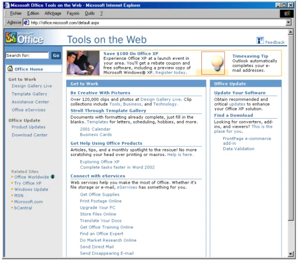 Figure 1.  Le portail eServices de Office XP 