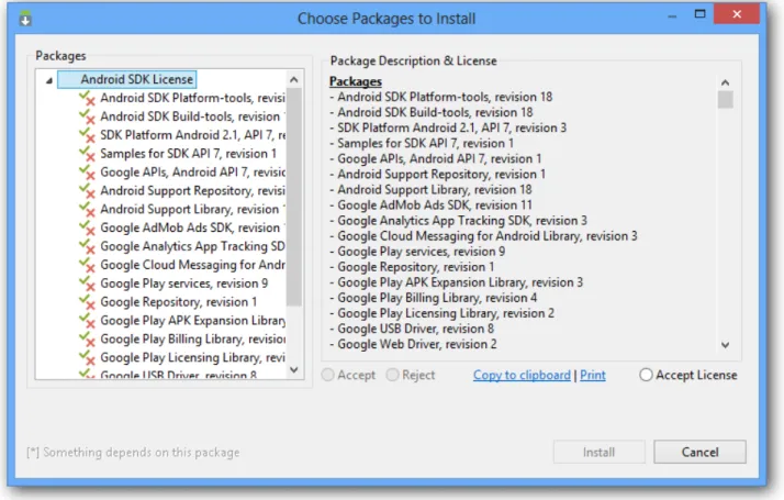 Figure 2.9. – Choisissez Accept License pour chaque package puis cliquez sur Install Si vous installez tous ces paquets, vous aurez besoin de 1 Go sur le disque de destination.