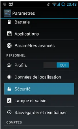 Figure 2.21. – Le menu ressemble à ça sous Android Jelly Bean