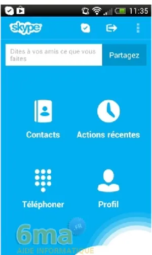 Figure 2.3  Page d'accueil de l'application Skype-Android.