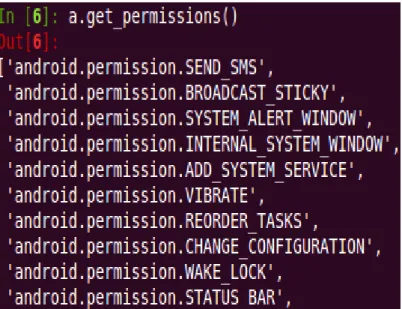 Figure 31 Vue générale de l'application analysée (permissions, fichiers, etc.) 